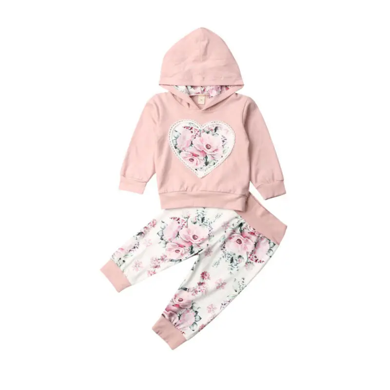  Newborn Sunsuits Infant Clothing Baby Girl Flower Print Sets Clothes Hoodies Top Pants Trousers Leg