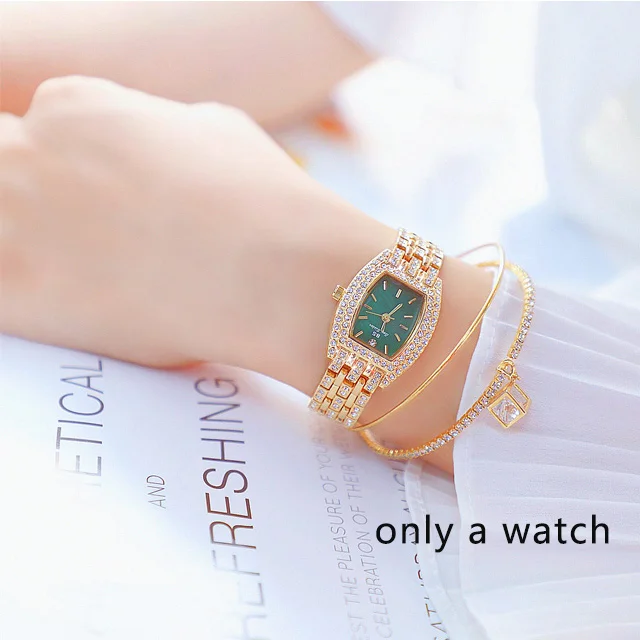 Relogio feminino женские часы золотые Роскошные брендовые алмазные квадратные Кварцевые женские наручные часы женское из нержавеющей стали часы - Цвет: gold-green