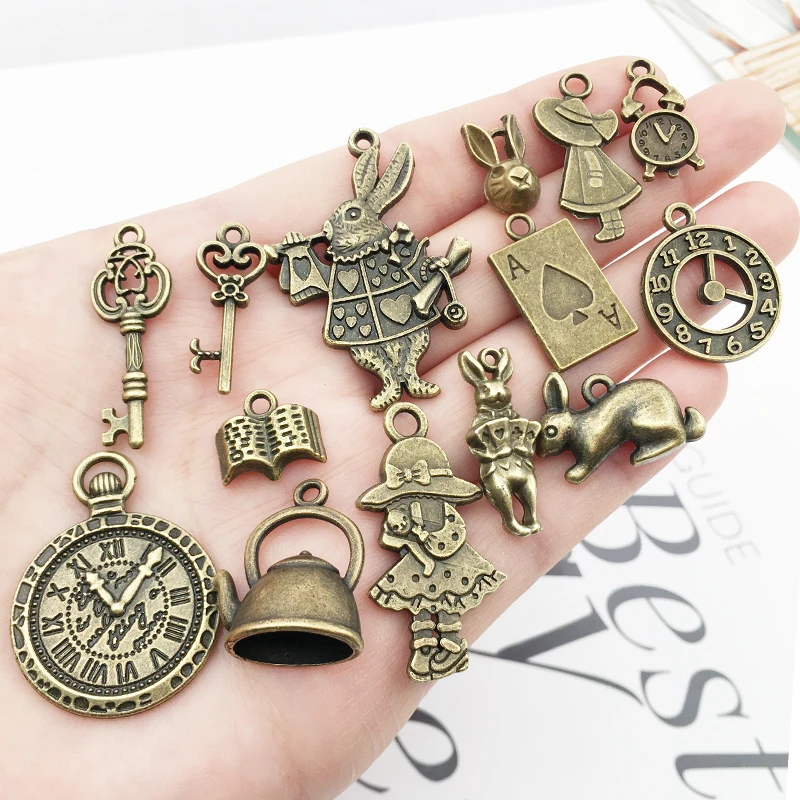 20PCS Alice in Wonderland Charms Alloy Rabbit Watch Teapot Shape Pendants Beads  Charms for Jewelry Making DIY Necklaces Bracelet - AliExpress