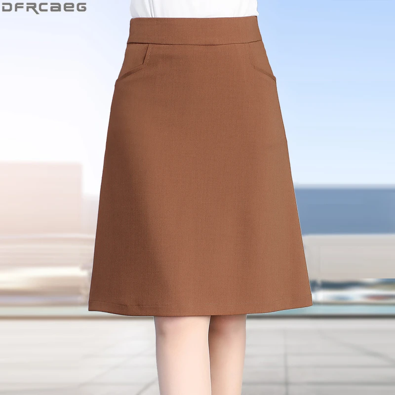 

2019 Vintage Plus Size Skirt Women High Waist Office Skirts For Ladies A-line Falda Short Blue Black Khaki Bodycon Jupe Femme