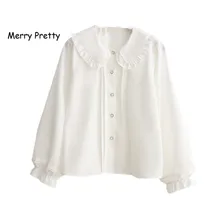 Белая блузка Merry Pretty женские хлопковые топы с длинным рукавом и
