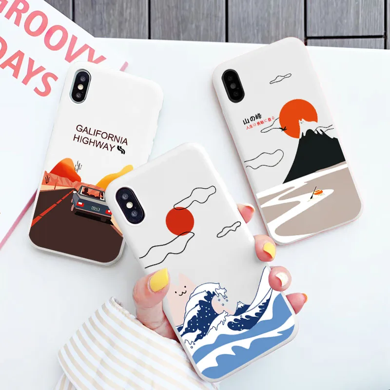 

Abstract art highway landscape TPU lighthouse Mount Soft phone case for iphone 11 Pro X XR XS MAX 6 7 8 plus SE 2 silicon cover