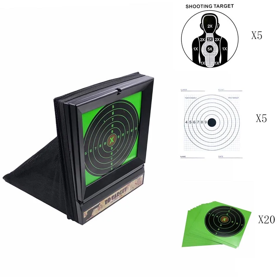 BBs Pellet trap NERF soft bullet pellet with spinner target inside 10 ordinary & 20 Splatter Splash paper targets | Спорт и