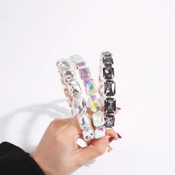 

White Glass Rhinestone Hairband For Women Girls Square Crystal Crown Headband Hair Bands Hair Accessories Party Wedding Jewelry
