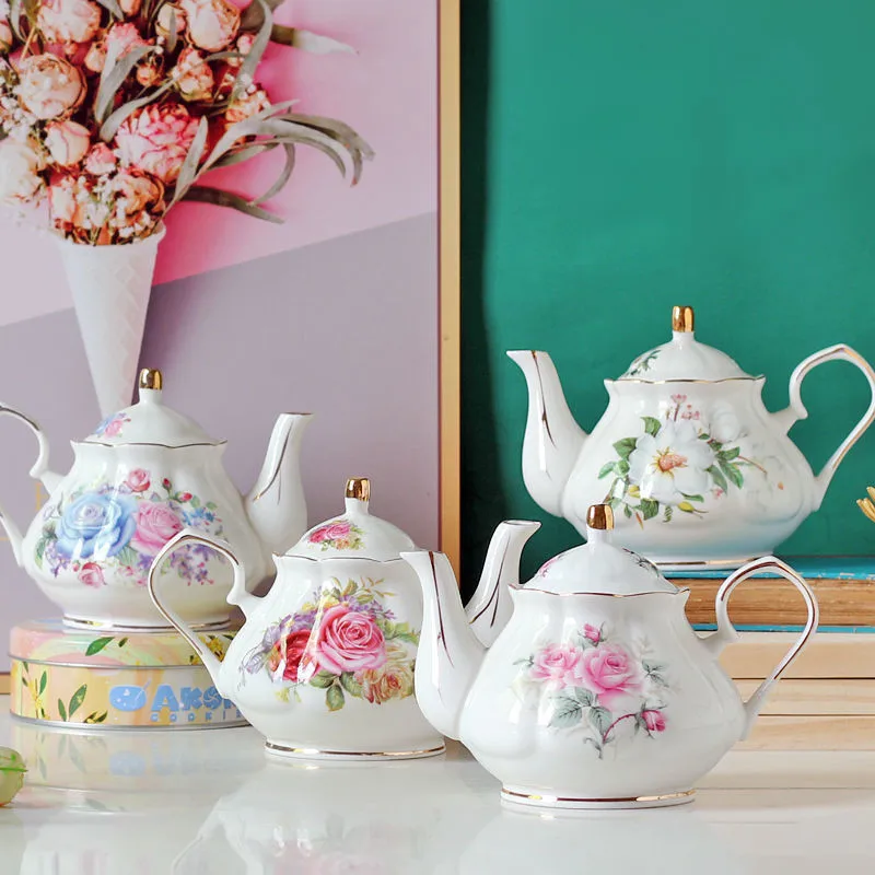 Noble Bone China Teapot 500ML Pink Camellia Coffee Pot Set Home High