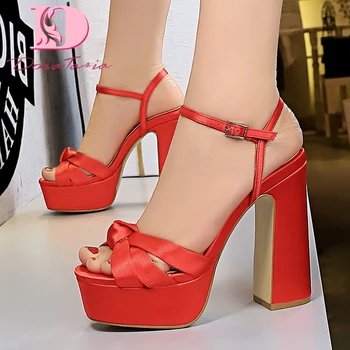 

Dora Tasia 2020 Dropship Silk Women Sandals Square Heels Peep Toe Platform Metal Decoration Pumps Summer Casual Woman Shoes
