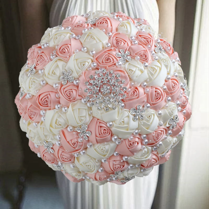 Bouquet De Mariage Rose Fleurs Royal Perles Strass Perlé Accessoires De