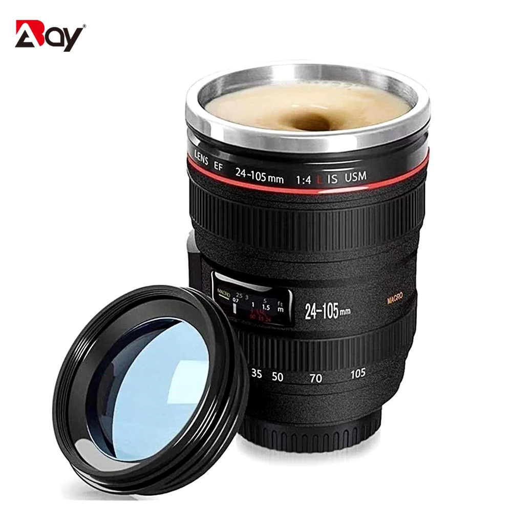 Thermal Mug Cup Beer Steel Coffee Thermos Bottle Cooler Tumblers Camera Lens with Cover Travel Outdoor Vacuum Flasks Drinkware