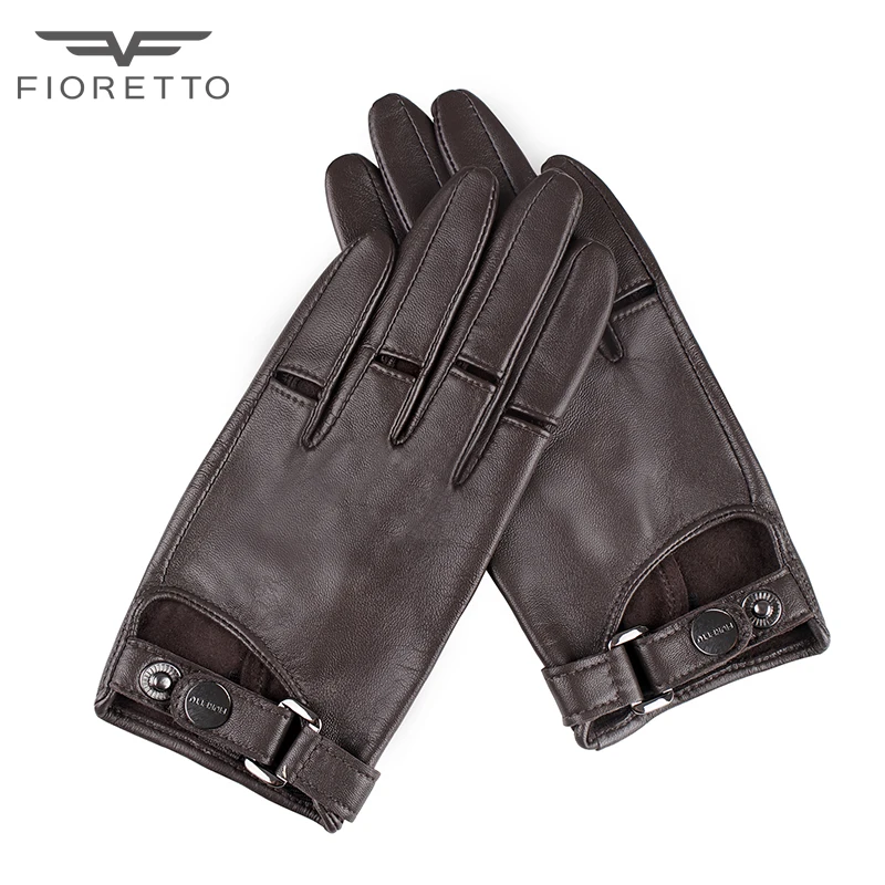 Fioretto, женские модные перчатки из натуральной кожи с сенсорным экраном, женские панковские перчатки для вождения, без подкладки, черные, коричневые, зеленые - Цвет: Brown
