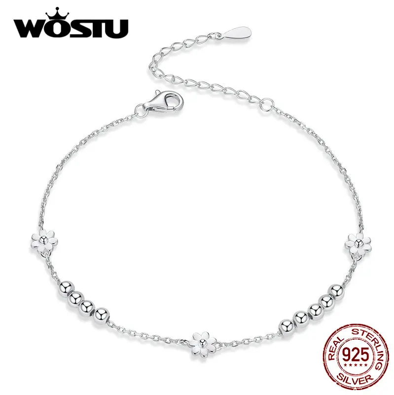 Женский браслет с цветком ромашки WOSTU из 100% стерлингового серебра 925 пробы свадебные браслеты подарок на