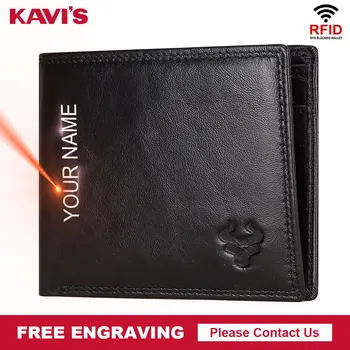 

KAVIS Rfid Free Engraving 100% Genuine Leather Wallet Men Portomonee Coin Purse PORTFOLIO Male Cuzdan Perse Card Holder Quality