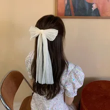 

White Net Yarn Bow Hair Clip Long Ribbon Bowknot Hairpin Barrettes Lady Wedding Party Ponytail Clip Hair Accessories Headwear