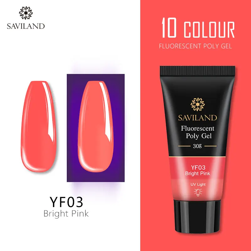 YF03 SAVILAND 30 мл полигель радужные флуоресцентные ногти 15 мл неоновый полигель Кристальный Гель для маникюра удлинение пальцев ломтик кисти для ногтей - Цвет: YF03