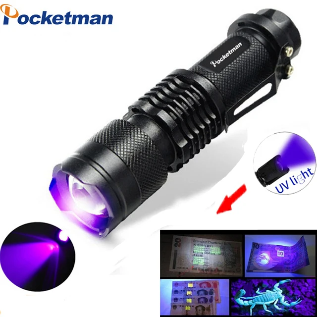 

Mini UV 9 16 Flashlight LED Torch 395nm Blacklight Zoom Wavelength Violet Light UV LED Long Use Torcia Linterna Aluminum Lamp