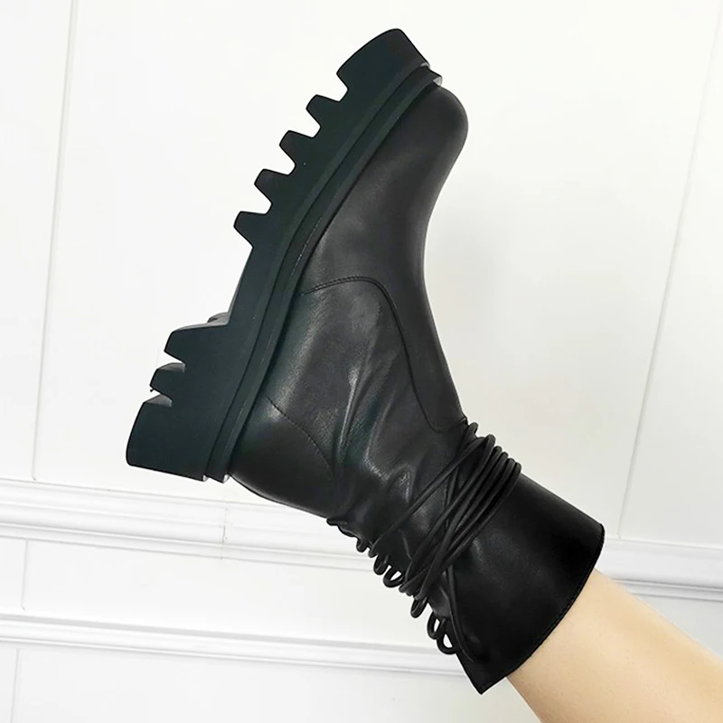 

Fashion Leather Ankle Boots Women Platform Boots Female Black Thick Bottom Motorcycle Boots Winter Shoes Booties Botas Mujer
