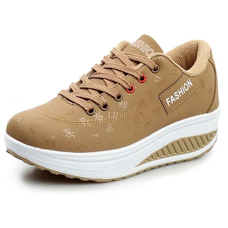 

Walking Shoes 2019 New Women's Shoes Lightweight Comfortable Lace-Up Brand Designer Womens Sneakers Platform Wedge Heels Sneaker