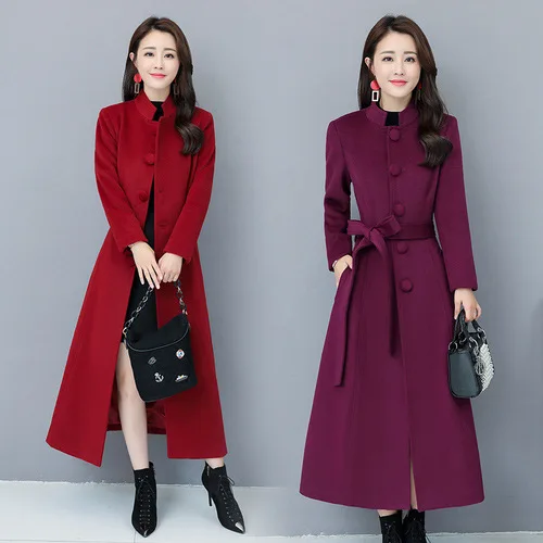 

2019 Thicken Long Trench Coat Female Vintage Outwear Woolen Coat Female Jacket Winter Coat Women Coats PP313