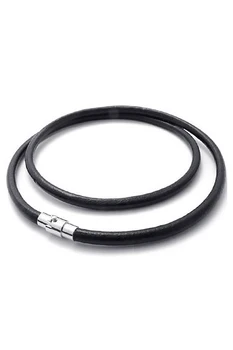 

Jewelry Man Woman Chain, stainless steel netic clasp armor chain leather cord necklace, Black - m wide - 45cm long