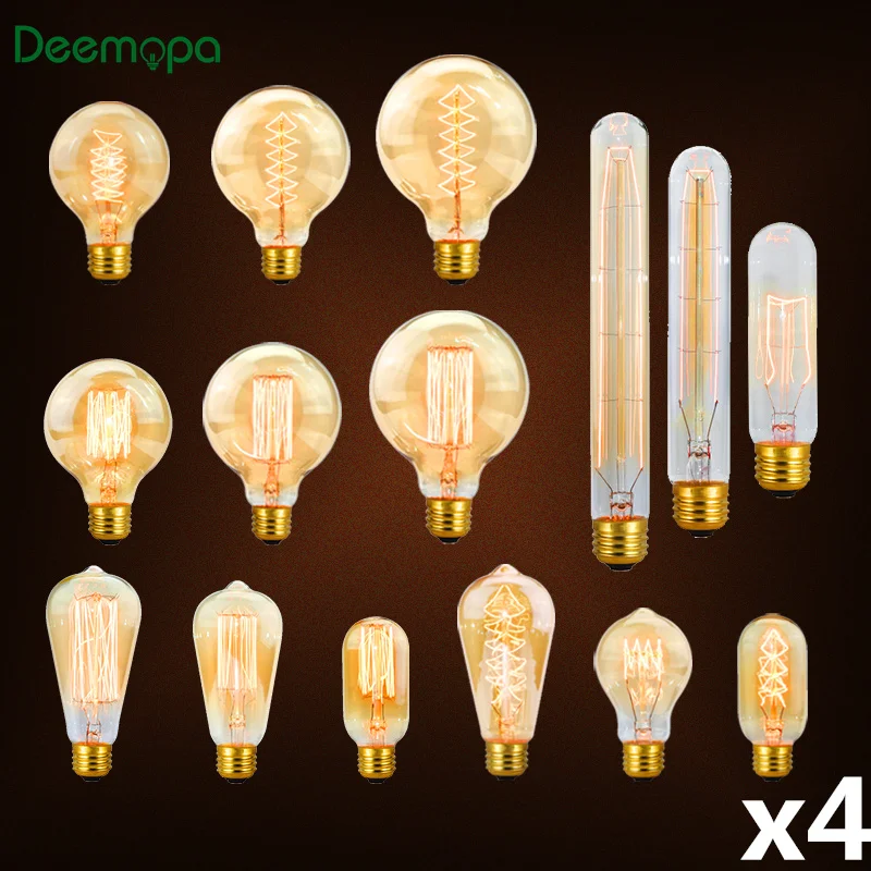 4x Vintage light bulbs incandesent style Edison Industrial Filament Light ST64 