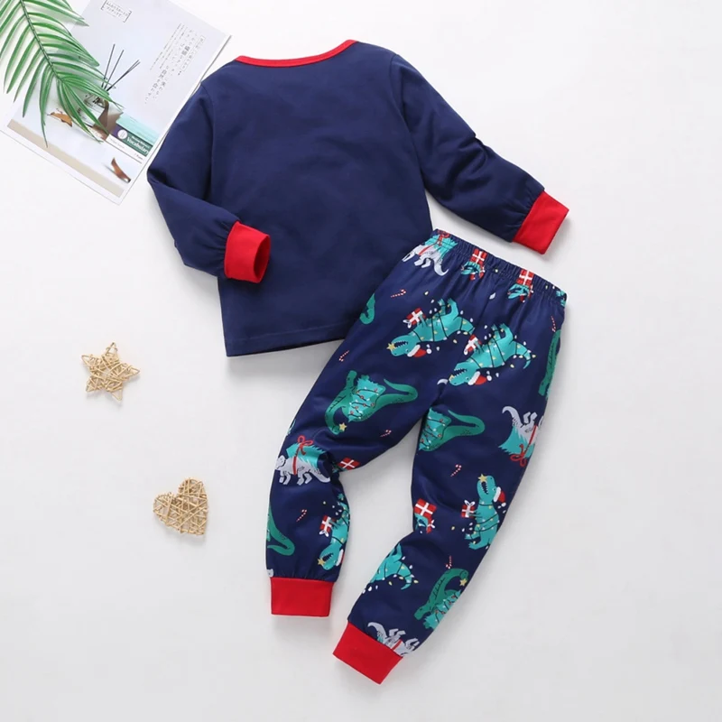 9 months to 5 years old-осенний комплект одежды для сна для маленьких мальчиков и девочек, детская блузка с длинными рукавами и буквенным принтом+ штаны с героями мультфильмов, Пижама