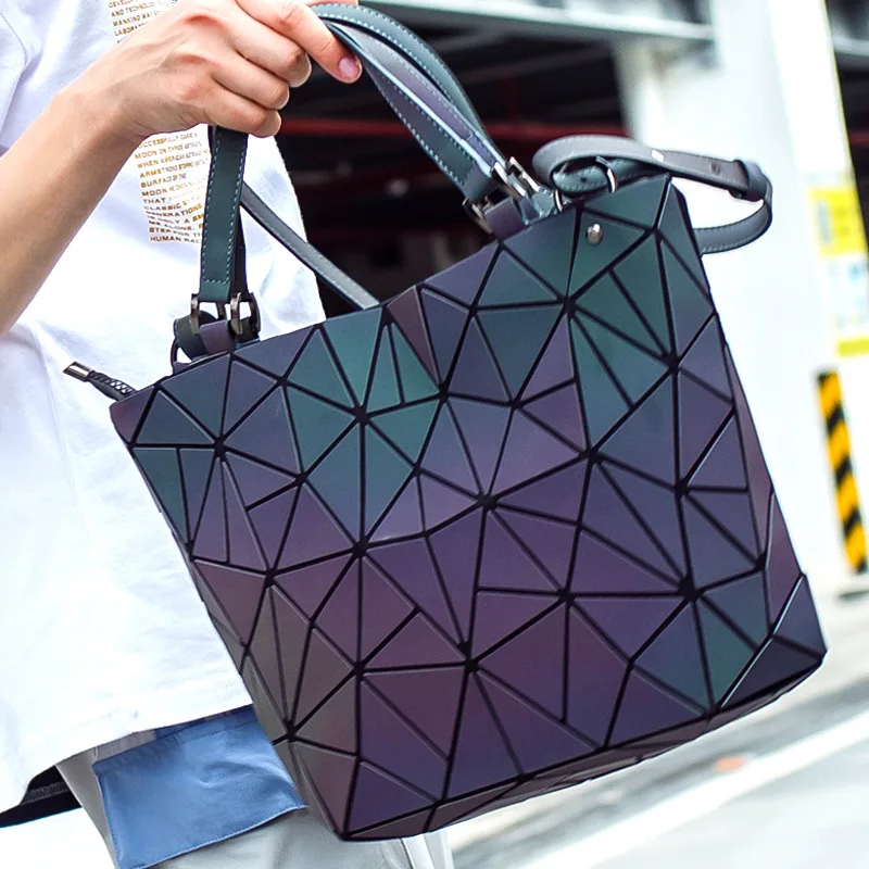 Luminous reflective  Bag Geometric Tote Folding Shoulder Bags for women 2024 Plain Folding Handbags sac a main Female Bolsas 4