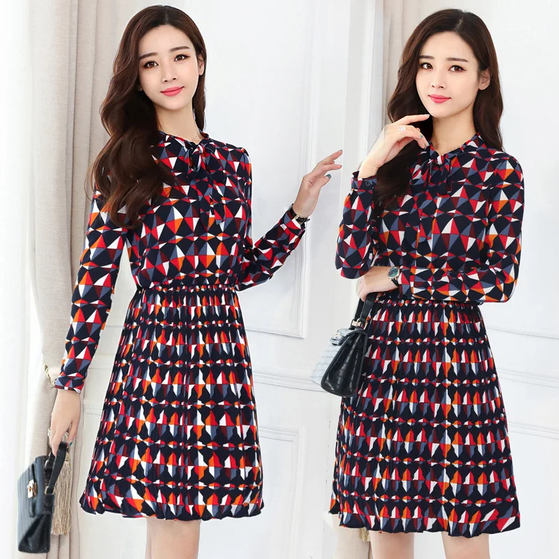 

2018 Spring Clothing New Style WOMEN'S Dress Korean-style-Slimming Floral-Print Medium-length Dress Dress Women's Fashion