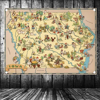 

"United States published in 1935 Lowa Map" Large Vintage Hang A flag Poster Banner Wall Stickers Canvas Painting