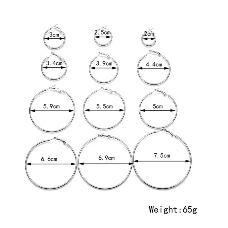 12 Pairs Hoop Earrings Set Big Circle Earring Fashion Jewelry for Women Girls Steampunk Ear Clip Ear Hoop Women Jewelry Gift