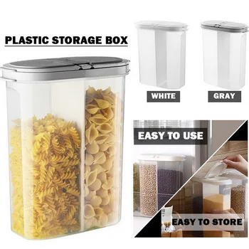 

2 Grid Plastic Kitchen Cereal Dispenser Food Storage Box Dry Food Rice Container Refrigerator Storage Flour Grain Storage Bottle