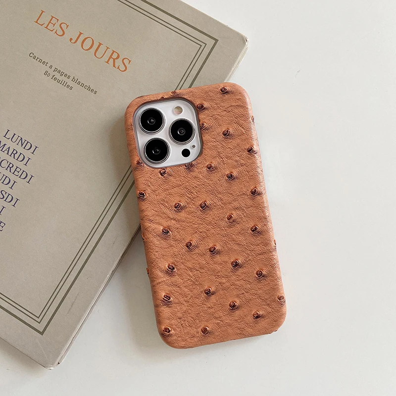 Luxury Ostrich Pattern Phone Case For iPhone Air 17 Pro 16 15 14 13 12 11 17Pro Max PU Leather Hard Shockproof Cover