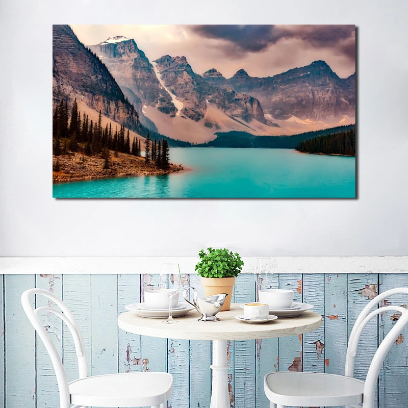 Пейзаж Moraine Lake настенные художественные Холст Плакаты печать картина маслом