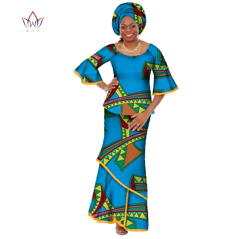 Летняя традиционная африканская одежда Дашики с круглым вырезом, женские африканские костюмы с юбкой, натуральный комплект из двух предметов до щиколотки, обычный WY428 - Цвет: 13