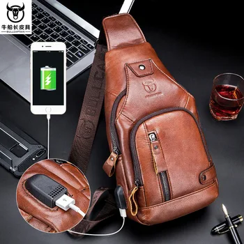 

First layer cowhide men's chest soft leather outdoor leisure large capacity crossbody bag