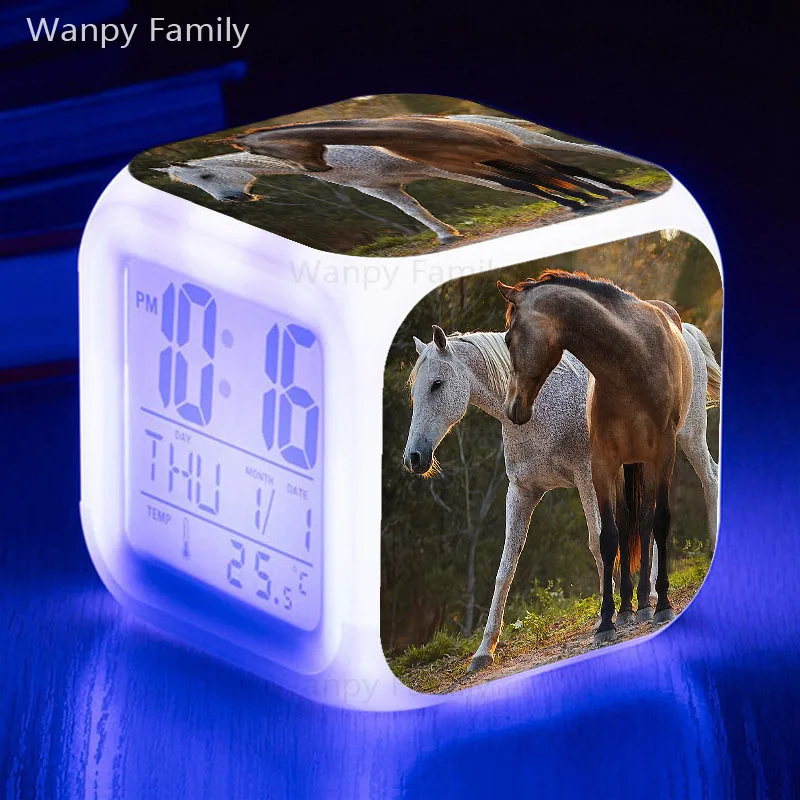 L Wecker Pferde Tier Alarm Kinder Beleuchteter LED Night Glowing Wecker mit Licht Aufwachen Geburtstagsgeschenke für Erwachsene