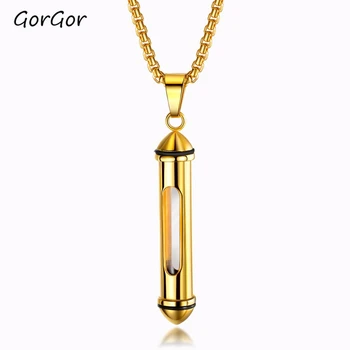 

GorGor Classic Practical Cylinder Open Titanium Steel Perfume Bottle Pendant Cinerary Box Commemorative Men's Necklace 1573