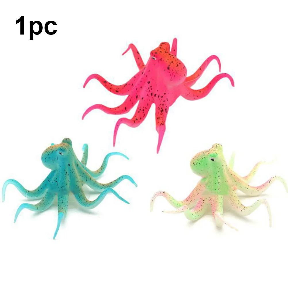 Decoration Fish Tank Artificial Octopus Water Home Ornament Silicone Fluorescent Eco-friendly Small Suction Cup Simulation