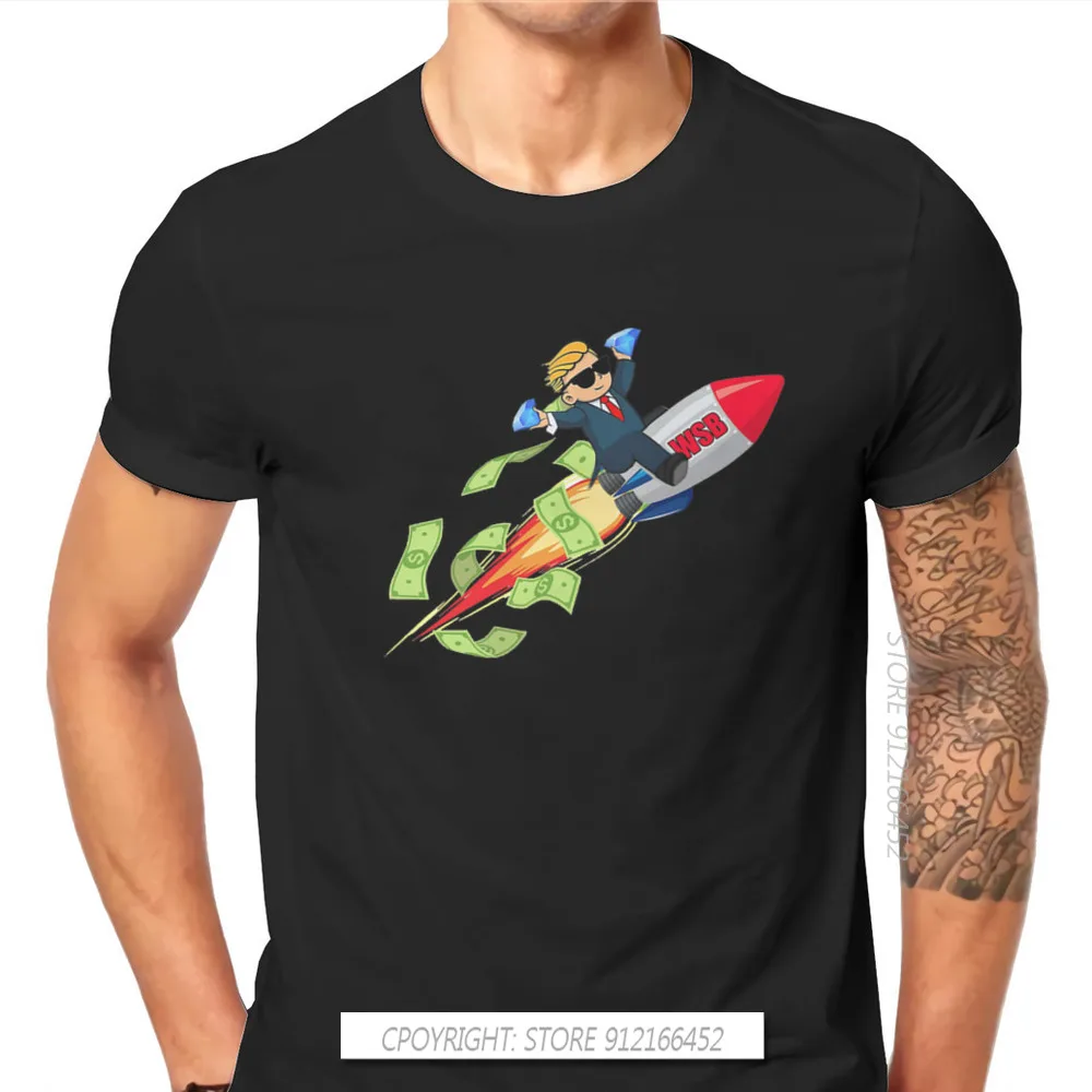 Классическая винтажная футболка WSB To The Moon, с круглым вырезом