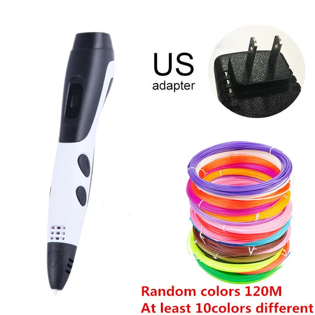 3D Ручка, светодиодный экран, сделай сам, 3D ручка для печати, 120 м ABS/PLA нити, креативная игрушка, подарок для детей, дизайнерский рисунок - Цвет: US White 120m
