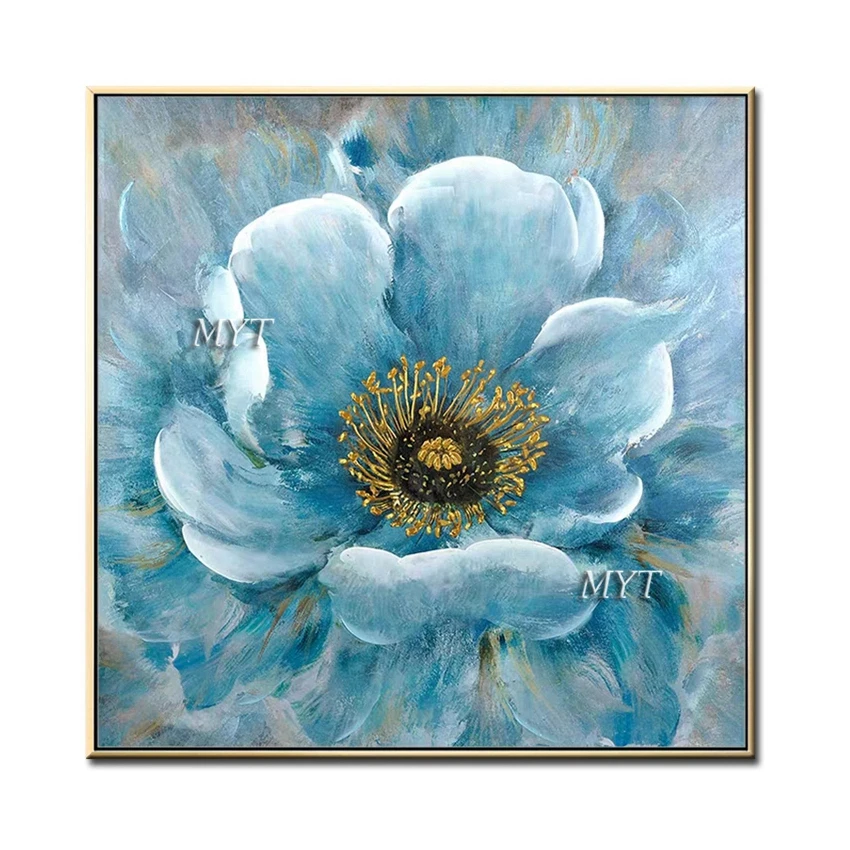 

Blue Flower Paintings Fine Art Handpainted Canvas Oil Painting Wall Art Wall Pictures Artwork Flower Paintings For Living Room