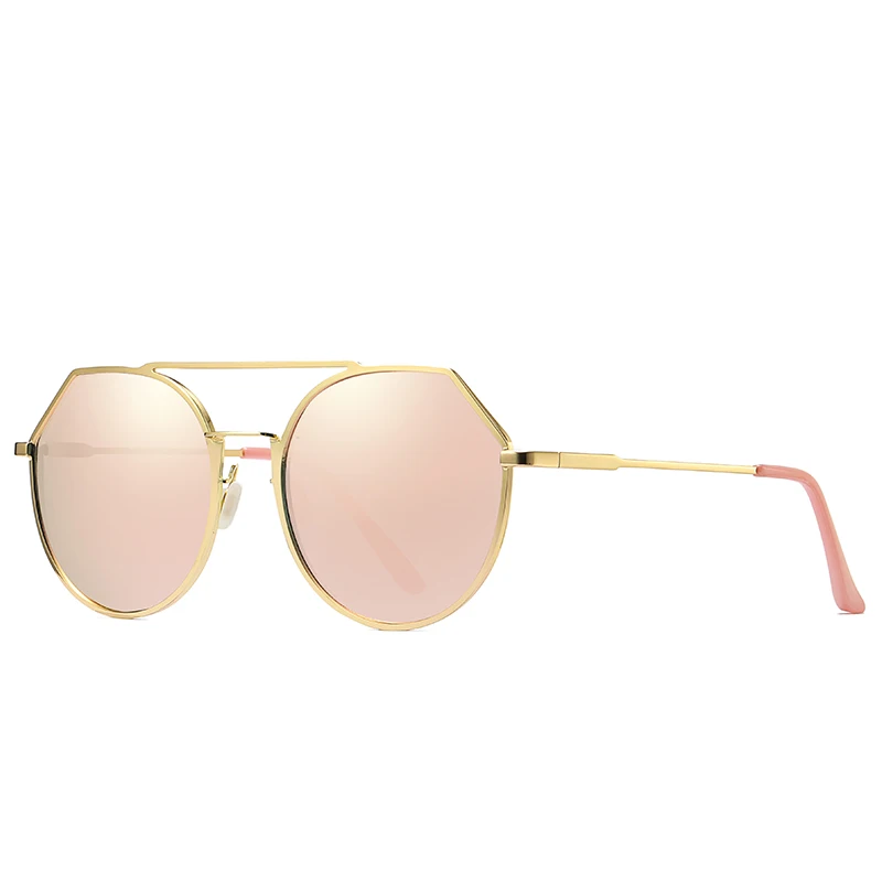Gold Pink Элегантные Круглые Солнцезащитные очки женские из нержавеющей стали поляризованные солнцезащитные очки модные индивидуальные нестандартная оправа мужские спортивные оттенки 140 - Цвет линз: Gold Pink