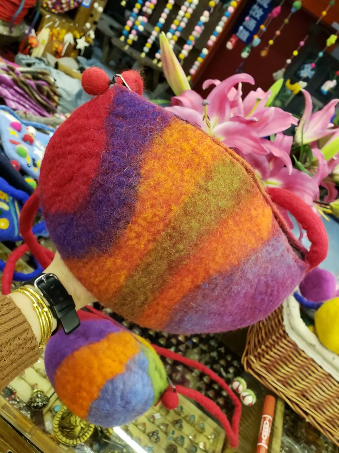 

Bala Handmade Origional Nepal Rainbow Ellipse Wool Felt Backpack Parent And Child Backpack MORI Series Literature And Art Satche