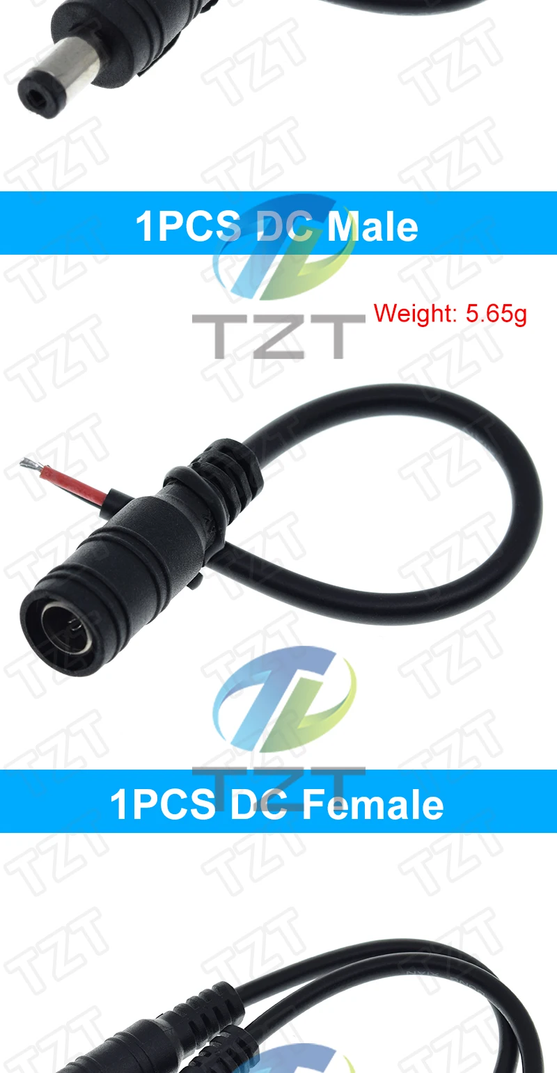 TZT 5,5 x 2,1 Stecker DC männlich oder weiblich Kabel Draht Stecker für 3528 5050 LED Streifen Licht für DIY – Detail 4