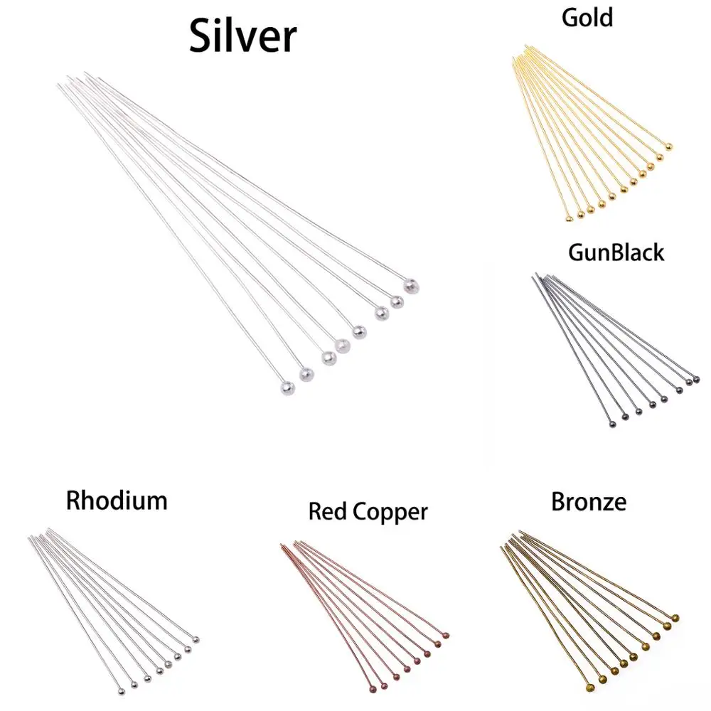 Venta caliente Agujas de cabeza de bola de Metal, accesorios de joyería para manualidades, oro, 16, 20, 25, 30, 40 y 50mm, 200, unids/lote jaO3EOX9