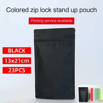 

13x21cm 25pcs matte black stand up pouch with zipper aluminum foil zip lock bag colored tea coffee bean food packaging bag