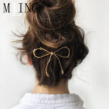 

MLING Vintage Gold Alloy Hair Clip Simple Snow Flower Bow Geometric Hair Clip for Women