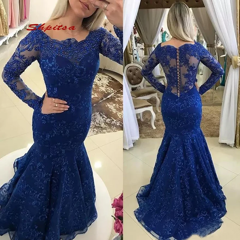Sexy Lange Mouwen Lace Avondjurken Mermaid Party Plus Size Dames Vrouwen Formele Jurken Avondjurk Sexy Lange Mouwen Lace Avondjurken Mermaid Party Plus Size Dames Vrouwen Formele Jurken Avondjurk