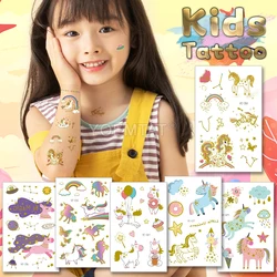 Golden Cartoon Rainbow Unicorn Pegasus Child Kids Tattoo Clouds Stars Butterfly Cute Girl Boy Waterproof Temporary Tatto Sticker