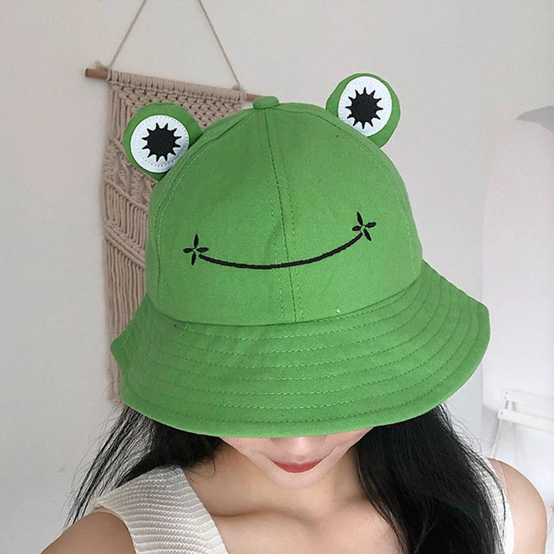 Bucket Hats Dome Top Frog Smile Face Green Red Khaki Sun Hats Casual Cute Outdoor Sun Protection Women Hats Gorras Para Mujer winter bucket hat