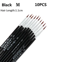 10-Piece Premium Art Supplies Set: Hand-Painted Thin Line & Nylon Paint Brushes (10pcs Black M)
