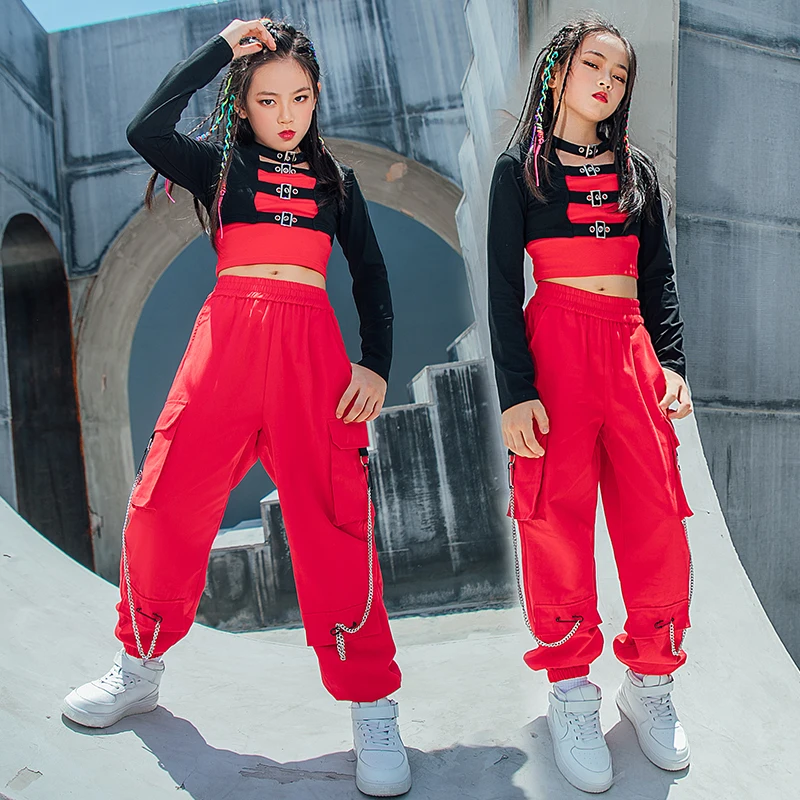 

2021 New Hip Hop Clothing Girls Long Sleeved Loose Pants Suit Festival Clothing Jazz Dance Costumes Street Dance Wear DN9938